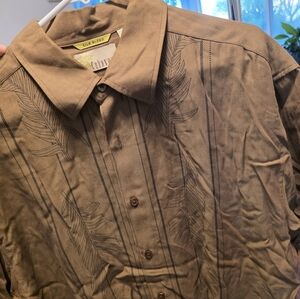 Cubavera Brown Feather Pattern Shirt Jacket
